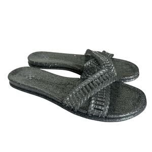 Vince Camuto Erindra Embellished Jelly Slide Sandals Cross Band Silver Size 10